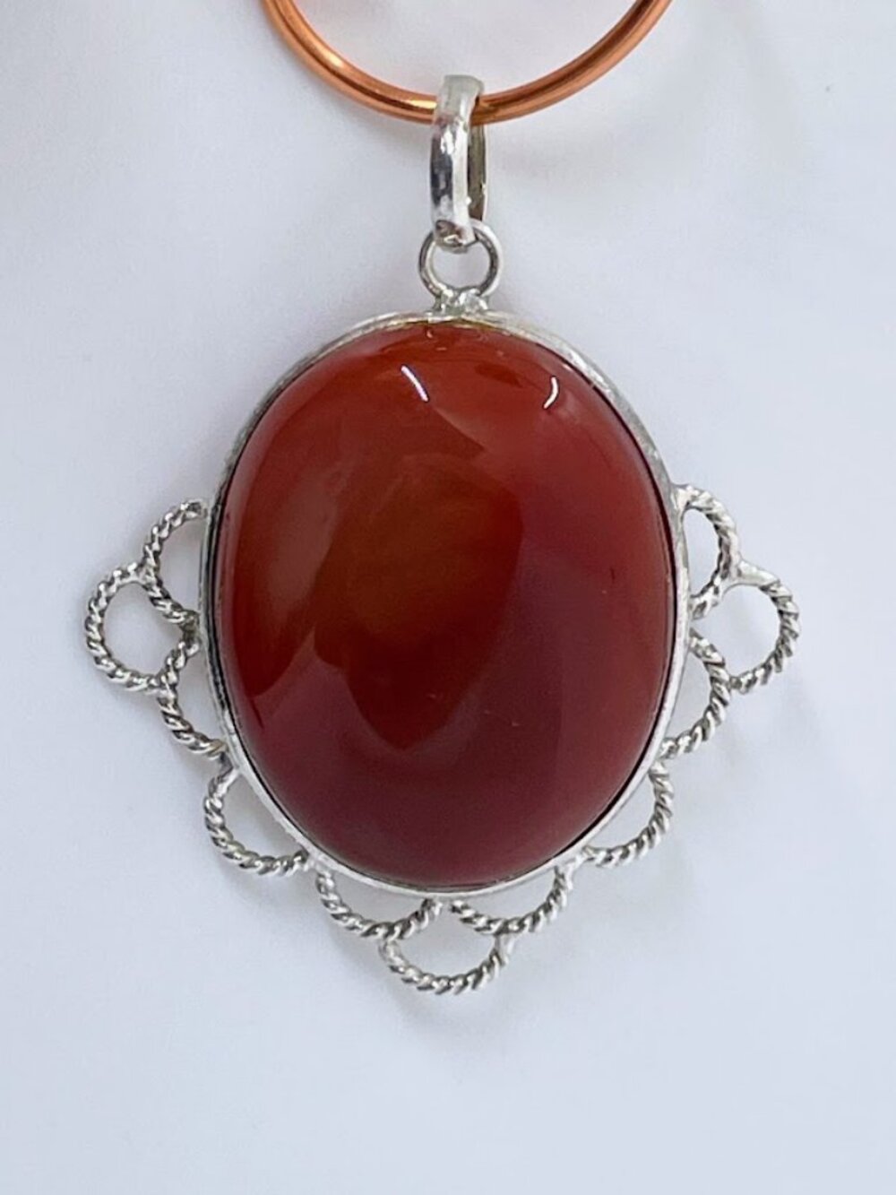 Carnelian and Silver braided loops Pendant simple delicate for Autumn and Fall